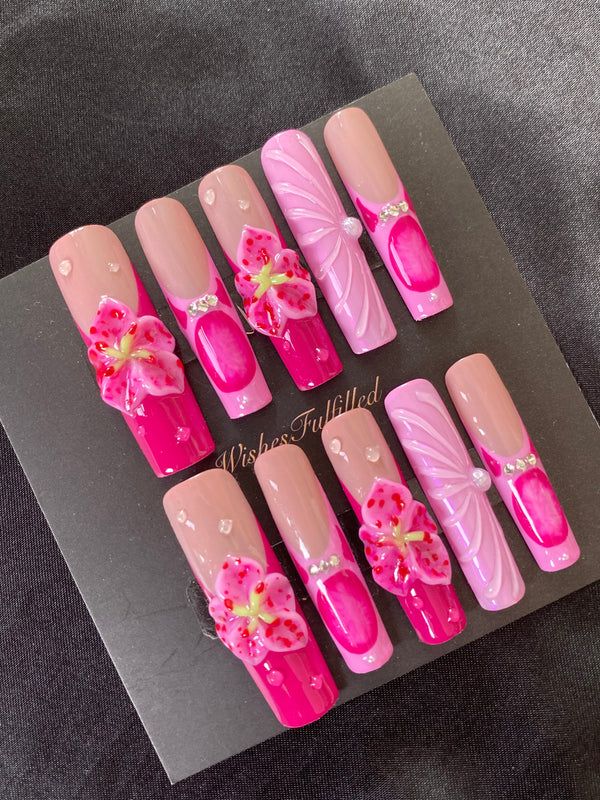 Blooming Orchid Coffin Press on nails